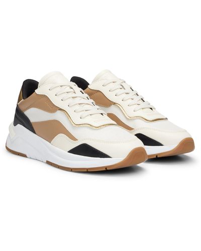 BOSS Mixed-material Sneakers With Color-blocking - Natural