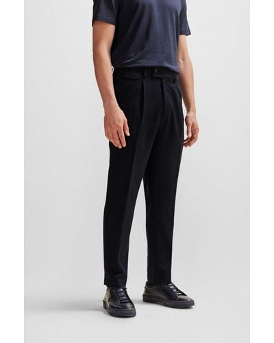 BOSS Regular-rise Pleated Trousers In Soft Silk - Black