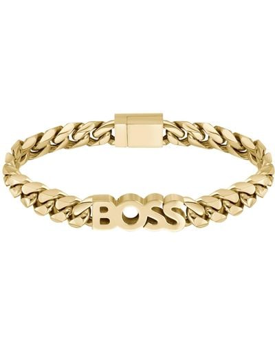 BOSS Gold-tone Chain Cuff With Logo Lettering - Metallic