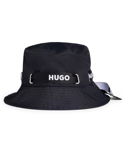 HUGO Fischerhut aus wasserfestem Material-Mix mit Logo-Band - Blau