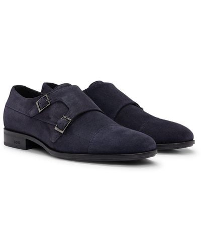BOSS Double-monk Shoes In Suede - Blue