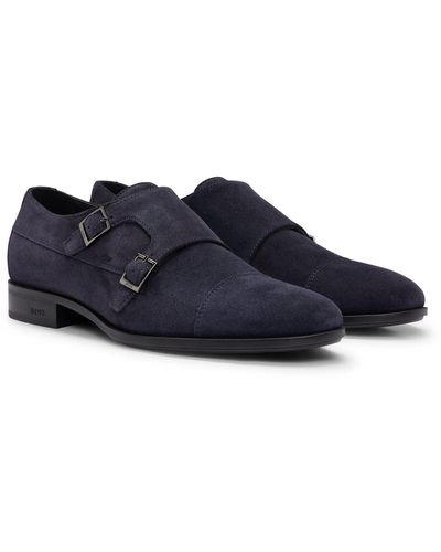 BOSS Scarpe double monk in pelle scamosciata - Blu