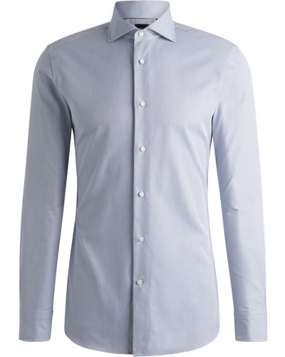 BOSS Slim-fit Shirt In Micro-structured Cotton - Blue