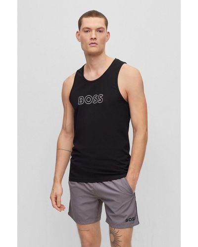 BOSS by HUGO BOSS Tank Top In Cotton Jersey With Outline Logo - Black