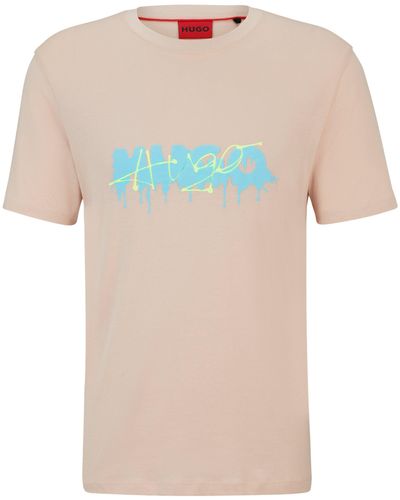 HUGO T-Shirt aus Baumwoll-Jersey mit Doppel-Logo - Mehrfarbig