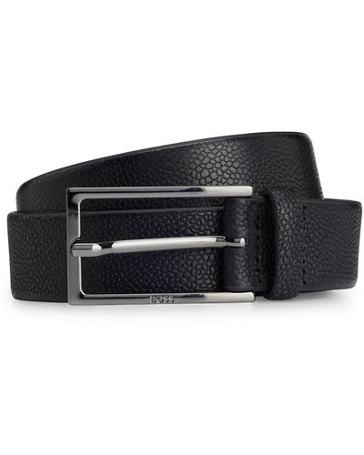 BOSS Textured-leather Belt With Logo-engraved Buckle - Black