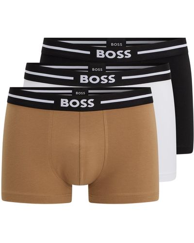 BOSS Three-pack Of Stretch-cotton Trunks With Logo Waistbands - Multicolor