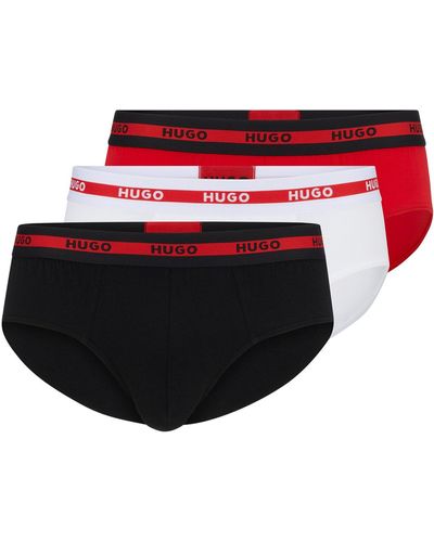 HUGO Slip in cotone elasticizzato con elastico in vita con logo in confezione da tre - Rosso