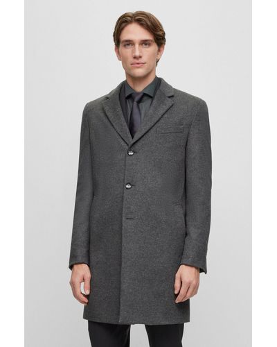 BOSS Manteau Slim Fit en laine vierge et cachemire - Gris