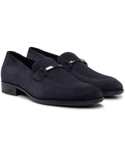 BOSS Loafers aus Veloursleder mit Logo-Akzent aus Metall - Blau