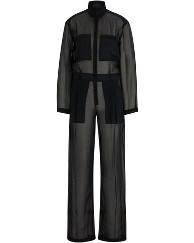 BOSS Naomi X Relaxed-fit Jumpsuit Van Doorschijnende Organza - Zwart