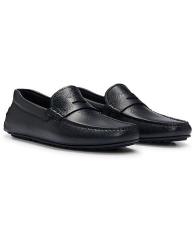 BOSS Grained-leather Driver Moccasins With Logo Strap - Black