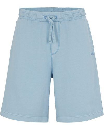 BOSS Regular-fit Shorts Van Katoenen Sweatstof - Blauw