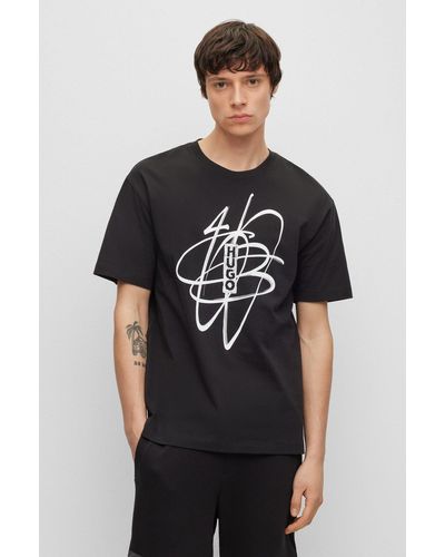 HUGO Cotton-jersey T-shirt With Graffiti-inspired Artwork - Black