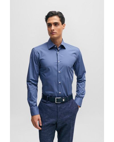 BOSS Camicia slim fit in popeline di cotone elasticizzato facile da stirare - Blu