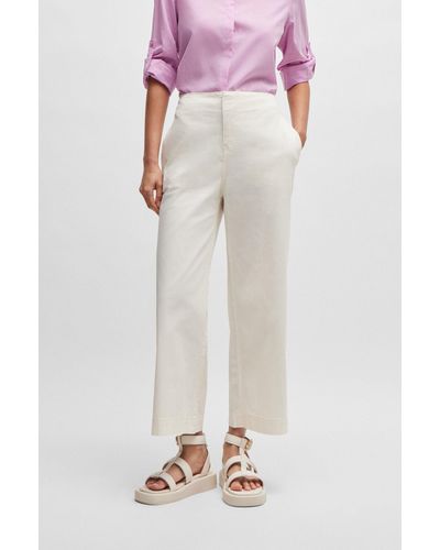 BOSS Relaxed-fit Pants In Stretch-cotton Twill - White
