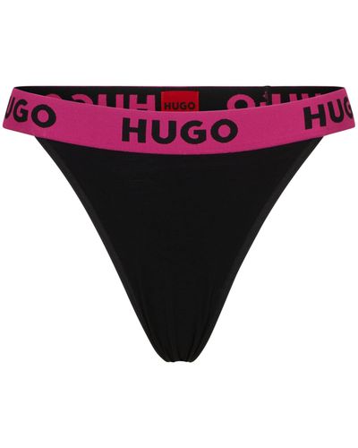 HUGO Stretch-jersey String Briefs With Branded Waistband - Red