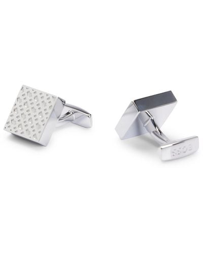 BOSS Square Cufflinks In Brass With Engraved Monograms - Black