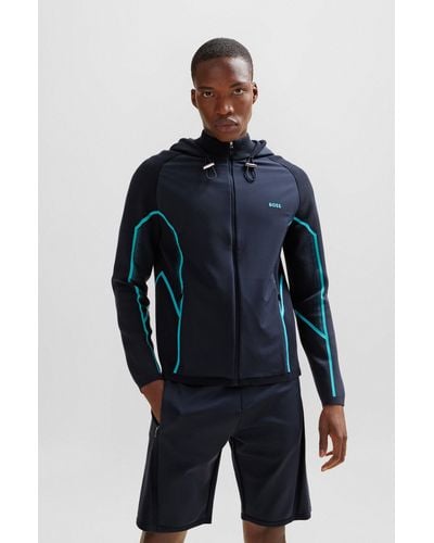 BOSS Regular-fit Hooded Jacket With Degradé Jacquard - Blue