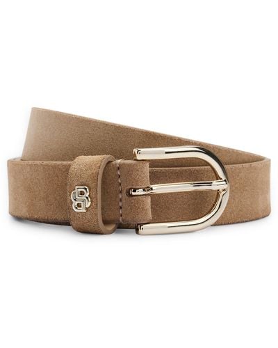 BOSS Suede Belt With Double B Monogram - Brown