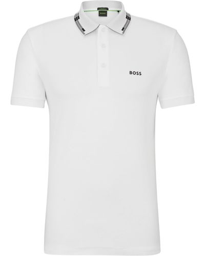 BOSS Slim-Fit Poloshirt aus Interlock-Baumwolle mit Grafiken am Kragen - Weiß