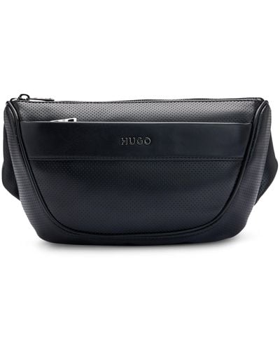 HUGO Belt Bag In Perforated Faux Leather With Logo Lettering - Black