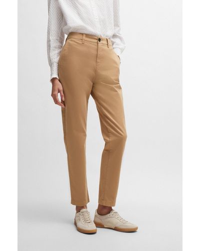BOSS Regular-fit Trousers In Stretch-cotton Satin - Natural