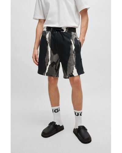 HUGO Cotton-terry Shorts With Camouflage Print - Black