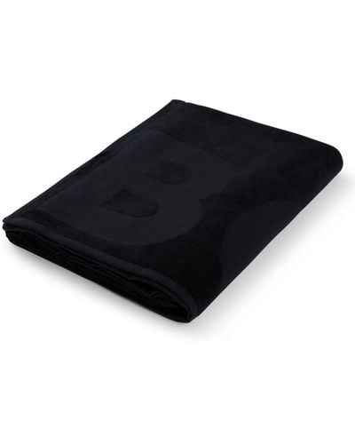 BOSS Cotton Bath Sheet With Logo And Signature-stripe Strap - Black