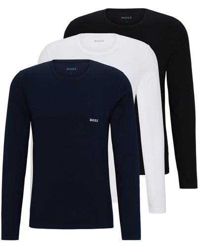 BOSS Langarmshirt longsleeve-Shirt R-Neck Classic COTTON 3pcs/pack (3-tlg) mit Logo-Schriftzug - Blau