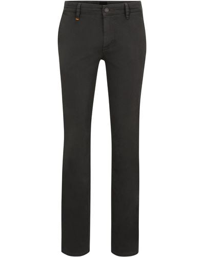 BOSS Slim-Fit Hose aus elastischem Baumwoll-Satin - Grau