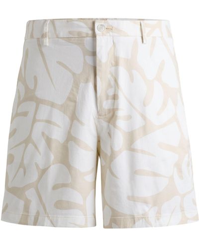 BOSS Regular-fit Shorts In Twill Van Stretchkatoen Met Print - Wit