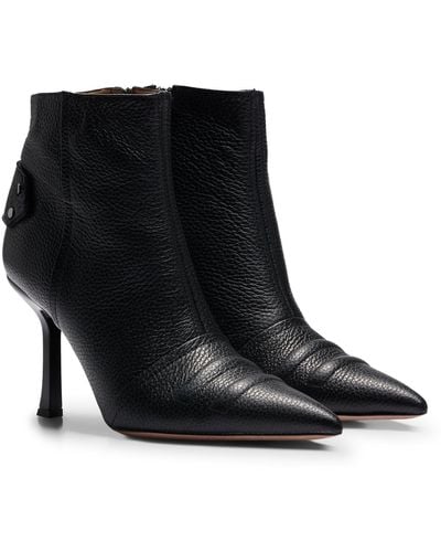 BOSS Tumbled-leather Boots With 9cm Heel And Metal Trim - Black