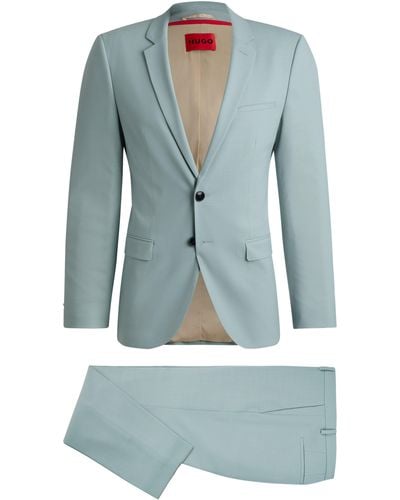 HUGO Extra Slim-Fit Anzug aus gemustertem Stretch-Gewebe - Blau