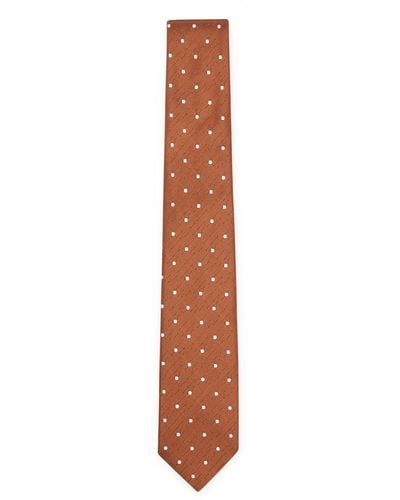 BOSS Silk-jacquard Tie With Dot Motif - Brown