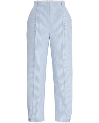 BOSS Relaxed-Fit Hose aus gestreifter Stretch-Baumwolle mit Seersucker-Struktur - Blau