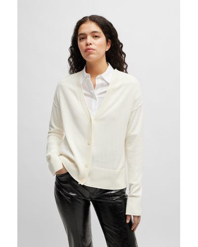 BOSS Regular-fit Cardigan With Button Front - White