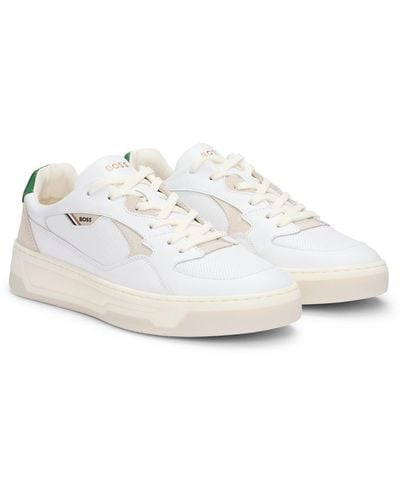 BOSS Mixed-leather Trainers With Layered Upper - White