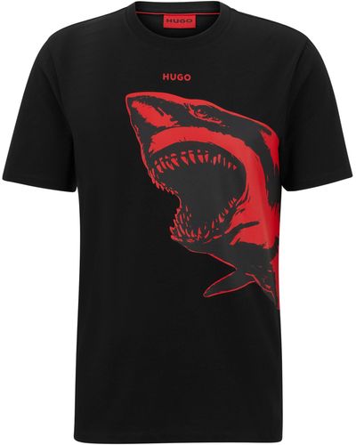 HUGO T-shirt Met Print - Zwart