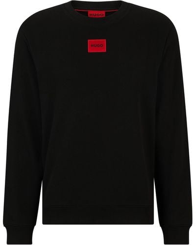 HUGO Sweater Van Katoenen Sweatstof Met Rood Logolabel - Zwart