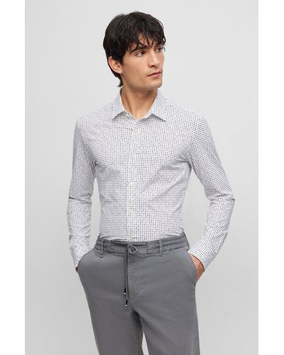 BOSS Slim-fit Shirt In Printed Performance-stretch Jersey - Gray