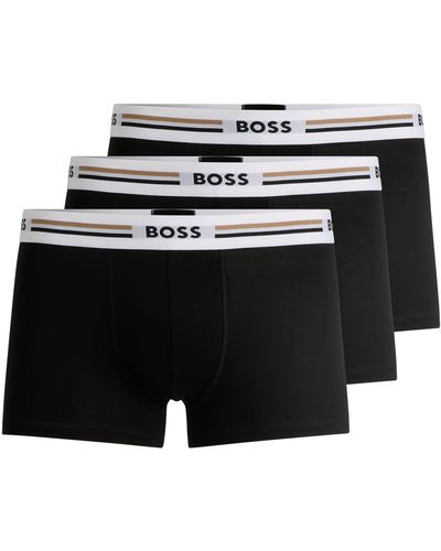 BOSS Three-pack Of Stretch Trunks With Signature-stripe Waistbands - Black