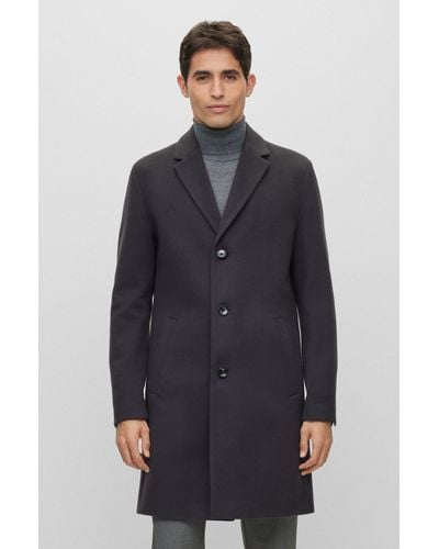 BOSS Wool-blend Coat With Full Lining - Black
