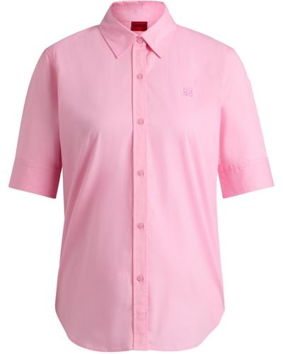 HUGO Regular-fit Blouse Van Stretchkatoen Met Tweedelig Logo - Roze