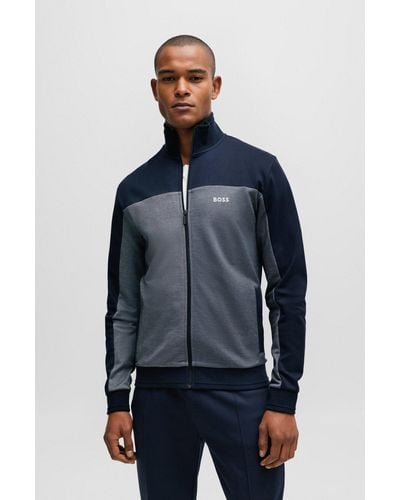 BOSS Cotton-blend Zip-up Jacket With Embroidered Logo - Blue