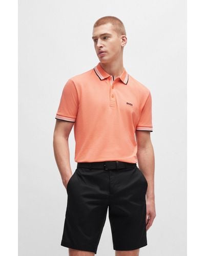 BOSS Cotton-piqué Polo Shirt With Contrast Logo - Orange