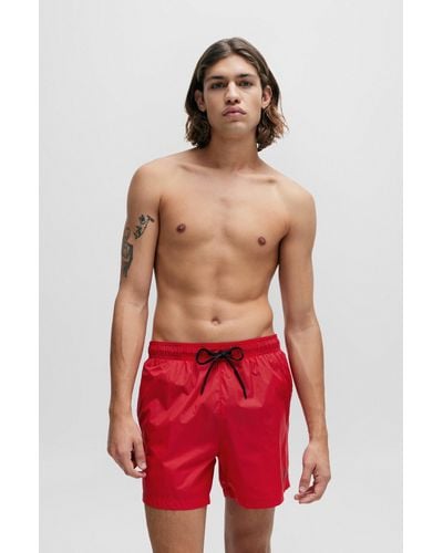 HUGO Ultra-light, Quick-dry Swim Shorts With Logo Print - Red