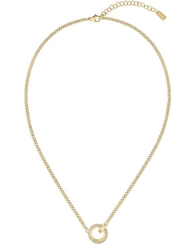 BOSS Goldfarbene Halskette mit kristallbesetztem Anhänger - Mettallic