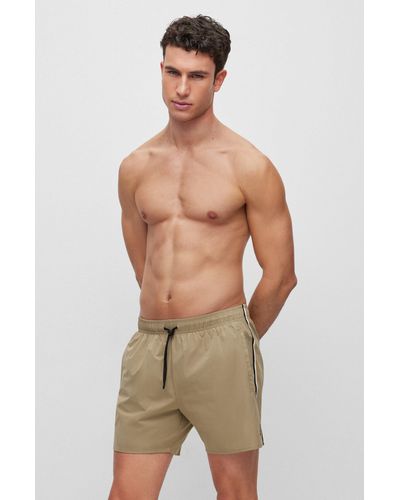 BOSS Swim Shorts With Signature Stripe And Logo - Natural