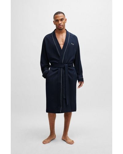 BOSS by HUGO BOSS Cotton-jersey Dressing Gown With Logo And Piping - Blue